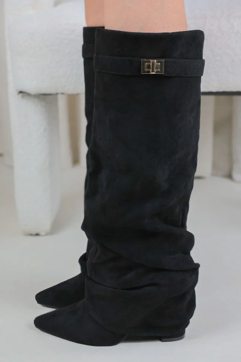 MIRAYA Shark Boots Slouch- Champagne