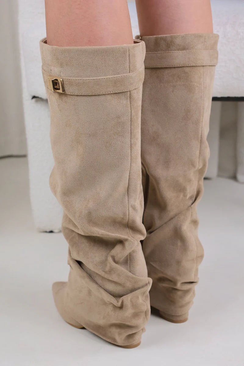 MIRAYA Shark Boots Slouch- Champagne